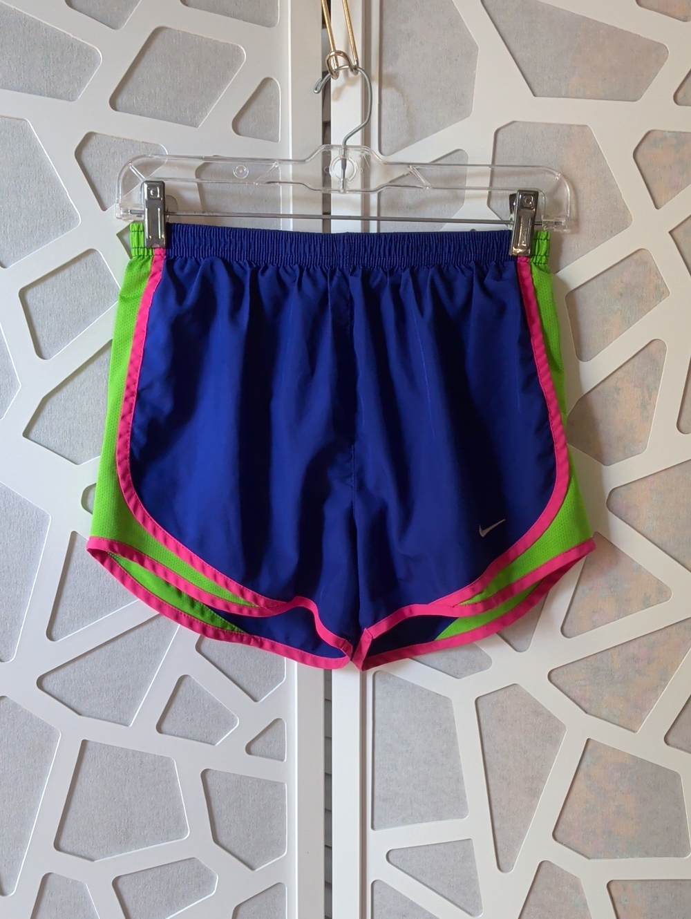 Nike Women's Royal Blue Shorts with Neon Green & Hot Pink Trim